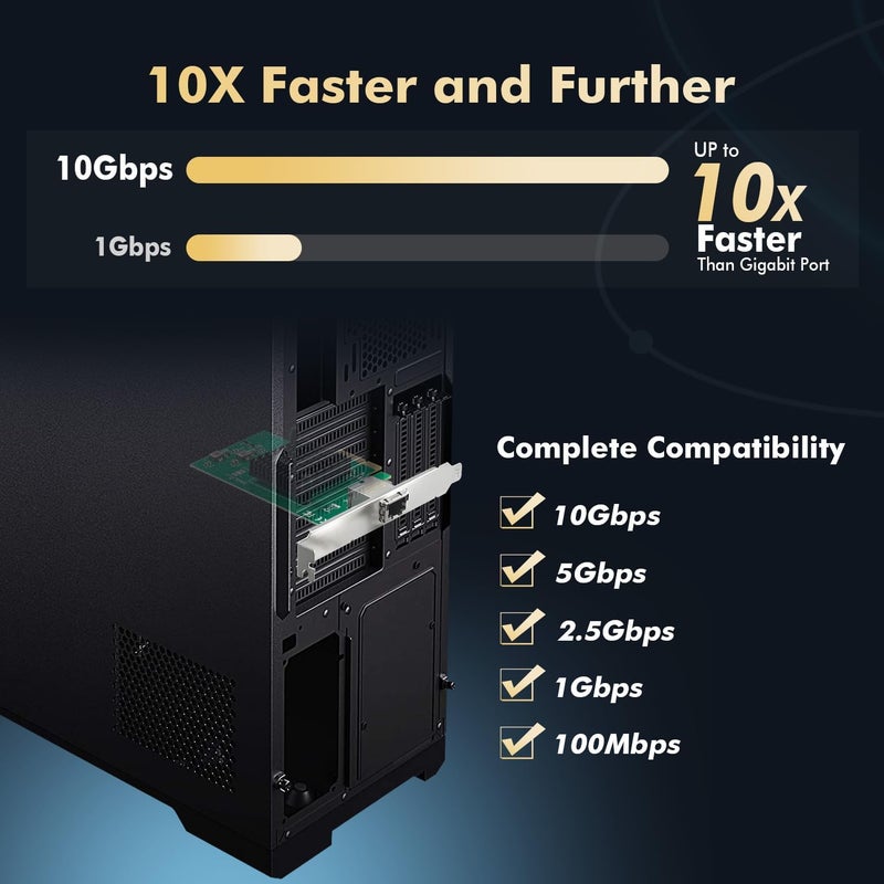 Binardat 10G PCIe Network Adapter, AQUANTIA AQC107 chip LAN Ethernet Controller, 10G/5G/2.5G/1G/100Mbps RJ45 NIC Card,Support PXE for Windows/Linux - Image 3